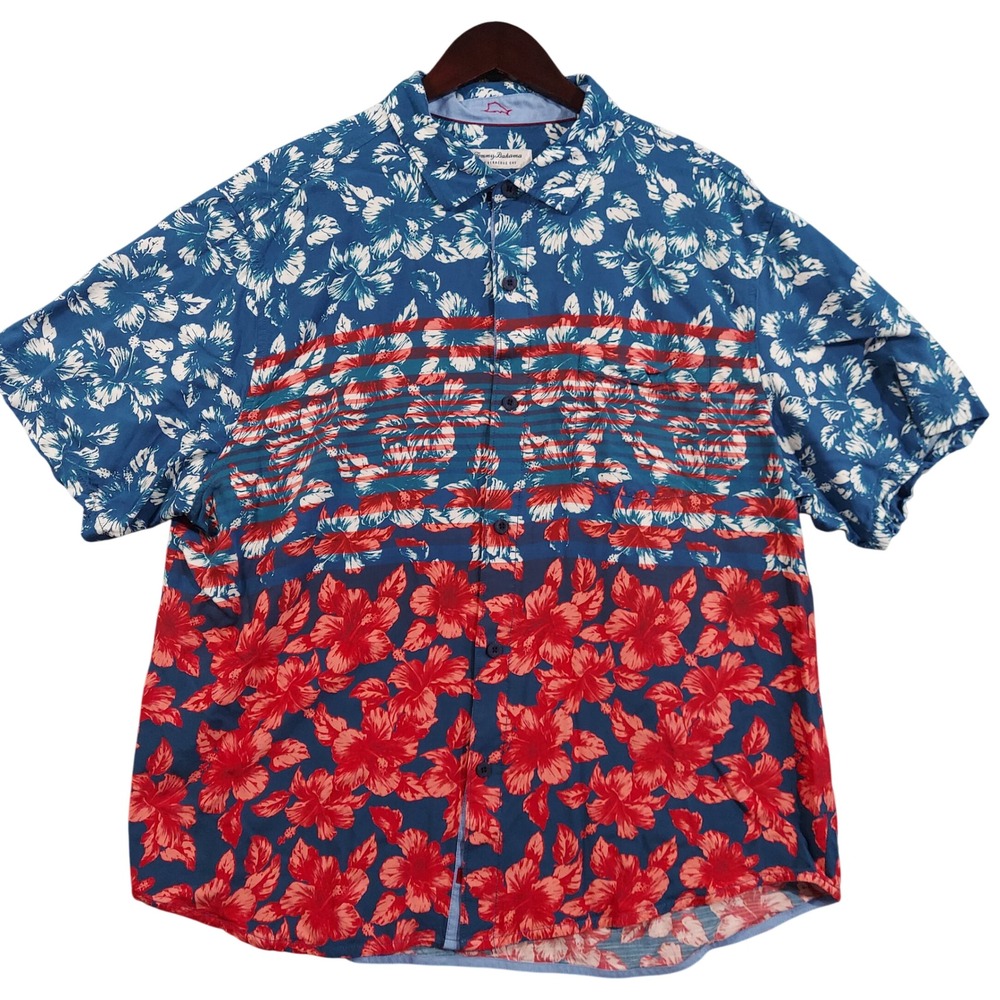 Tommy Bahama Button Down Shirt Mens XL Blue Red Floral The Veracruz Cay 12378